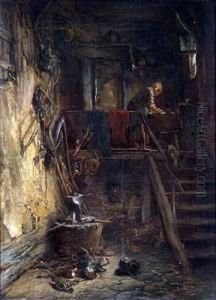 Wascherin In Einer Kronberger Scheune by Anton Burger