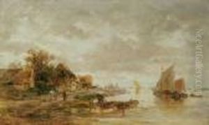 Am Main Bei Worth. Signiert Und 
Datiert Unten Links: A. Burger/1880. Ol Auf Holz. H 21; B 35 Cm. by Anton Burger
