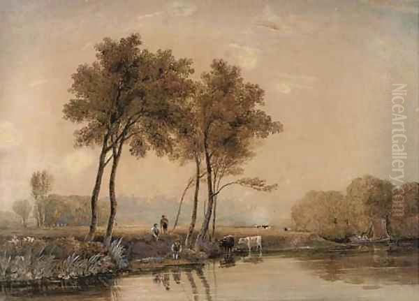 Anglers on the banks of the Thames before Windsor Castle - view 1