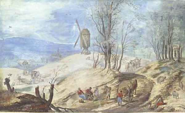 A hilly wooded landscape with a windmill - view 1