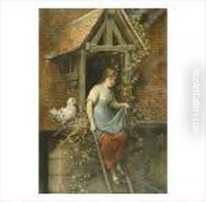 La Jeune Femme Et Le Coq by Hendricus-Jacobus Burgers