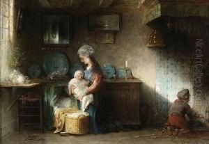 Junge Mutter Mit Ihren Kindern In
Der Stube. by Hendricus-Jacobus Burgers