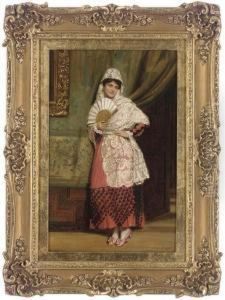 A Spanish Lady With A Fan In An Interior by John Bagnold Burgess
