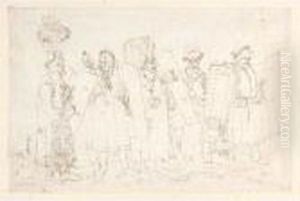 Five Men In Hungarian Costumes, Carrying Shields