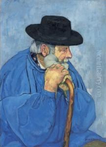 Oberlander Bauer Mit Hut Und Stock. - Oberlander Bauer In Blauem Burgunder