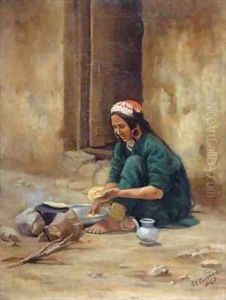 A Hill woman from Ladakh, cooking her food