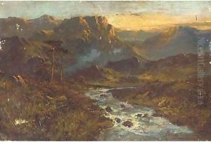 A stream from the hills, sunset by Alfred de Breanski