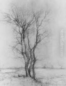 Winterliche Landschaft Am Main. Im Vordergrund Entlaubte Baume by Karl Peter Burnitz
