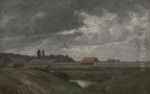 Landschaft Mit Teich Und Aufziehendem Gewitter by Karl Peter Burnitz