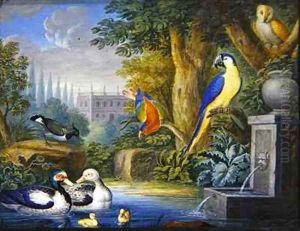 Exotic birds in an ornamental garden by Jan Gerritsz. van Bronckhorst