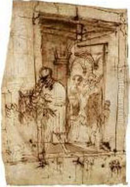 Figures In An Interior With A Vaulted Ceiling - view 1