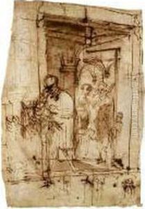 Figures In An Interior With A Vaulted Ceiling
