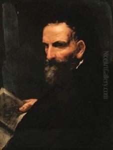 Portrait Of A Gentleman, Half-length, In A Dark Red Coat, Holdingan Open Book