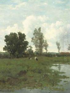 Landschap in Groningen cattle grazing by a pond by Maria Philippina Bilders-Van Bosse