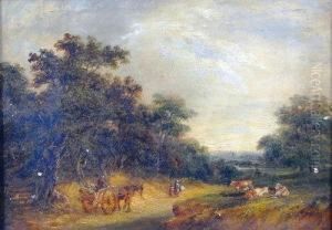 Rural Landscape With Figures, Horse And Cart, And Cattle Grazing by Robert Burrows