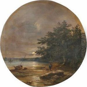 Figure On A Shore By Moonlight, Possibly The Orwell