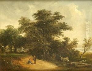 Figures And Donkeyin A Summer Landscape