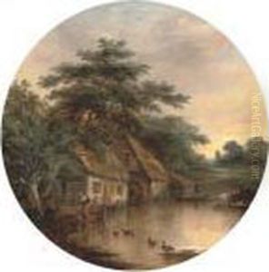 A Milkmaid By A Watermill; And Cattle Watering In A Riverlandscape