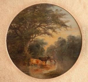 Cattle Watering At A Stream by Robert Burrows