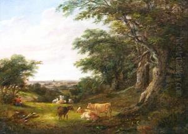 Cattle And Drover In Wooded Landscape - view 1