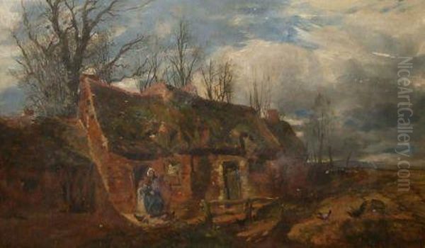 Figures Before A Country Cottage With Poultry By - view 1