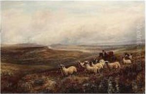 Landscape With Sheep, Signed And Dated 1876, Oil On Canvas, 40.5 X 61 Cm.; 16 X 24 In
