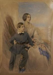 Portrait Of Crofton Vandeleur And His Mother by Frederick William Burton