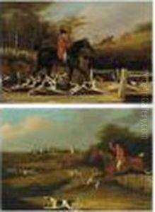 The Hunt, A Set Of Four Paintings by Frederick William Burton