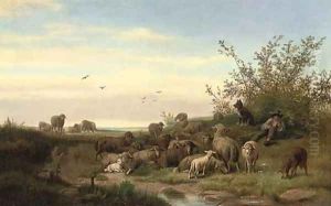 A shepherd resting with his flock