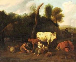 A farmyard landscape with drovers