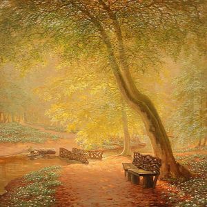 Spring Day In A Forest With Two Boys Playing At Astream