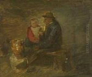 Bauer Mit Kind Auf Einer
 Bank by Wilhelm Busch