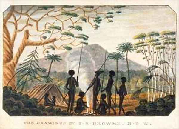 Group of aborigines around a campfire - view 1
