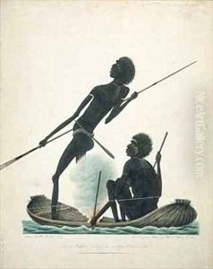 Natives fishing in a bark canoe by T.R. Browne