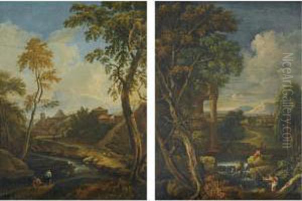 An Italianate Landscape With 
Fishermen In The Foreground Before Classical Ruins; An Italianate 
Landscape With Fishermen In The Foreground With A Town Beyond - view 1