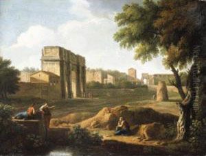 Rome, A View Of The Forum With The Arch Of Constantine And The Arch Of Titus Beyond by Jan Frans Van Bloemen (Orizzonte)