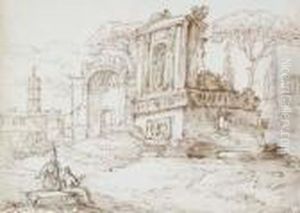 Roman Ruins With Figures Resting In The Foreground by Jan Frans Van Bloemen (Orizzonte)