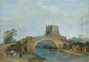 Traveller With A Donkey Approaching The Ponte Molle by Jan Frans Van Bloemen (Orizzonte)