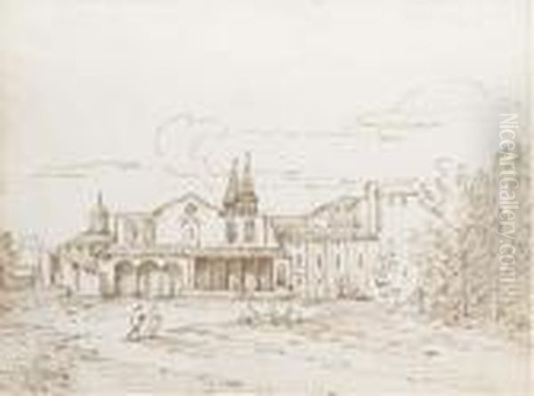 A Roman Basilica With A Round Church Beyond - view 1