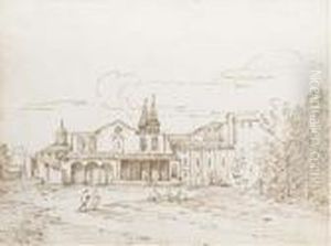 A Roman Basilica With A Round Church Beyond by Jan Frans Van Bloemen (Orizzonte)