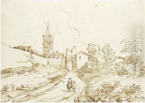 Two Figures On A Path (#) Monastery by Jan Frans Van Bloemen (Orizzonte)