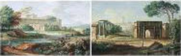 A Pair Of Roman Views: The Campo
Vaccino With The Arch Of Septimius Severus And The Temple Of Saturn; A
View Of The Abbey At Grottaferrata - view 1