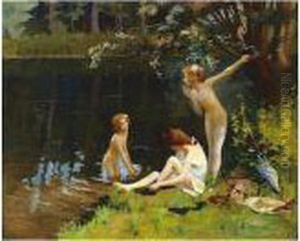 Young Girls Bathing by Gaston Bussiere