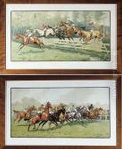 Scenes De Courses De Chevaux : < Le Saut De La Haie > Et < La Course > by Georges Louis Ch. Busson