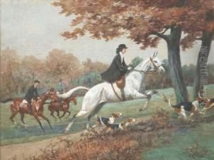 Mademoiselle De Ruille Chassant A Courre, Deux Cavaliers Derriereelle by Georges Louis Ch. Busson