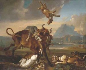 Hounds attacking a bull by Domenico Brandi