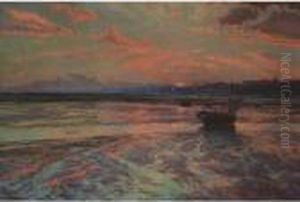Sunset At Low Tide Westcliff On Sea by Charles Ernest Butler