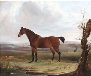A bay hunter in an extensive landscape by James Barenger