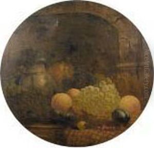 Still Life Of Fruit And A Jug On A Ledge by Theodore Butler