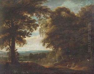 A wooded landscape with travellers at rest A wooded landscape with travellers at rest